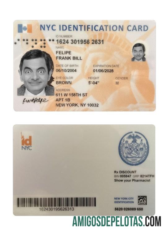 Amostra de cartão de identificação dos EUA em Nova York